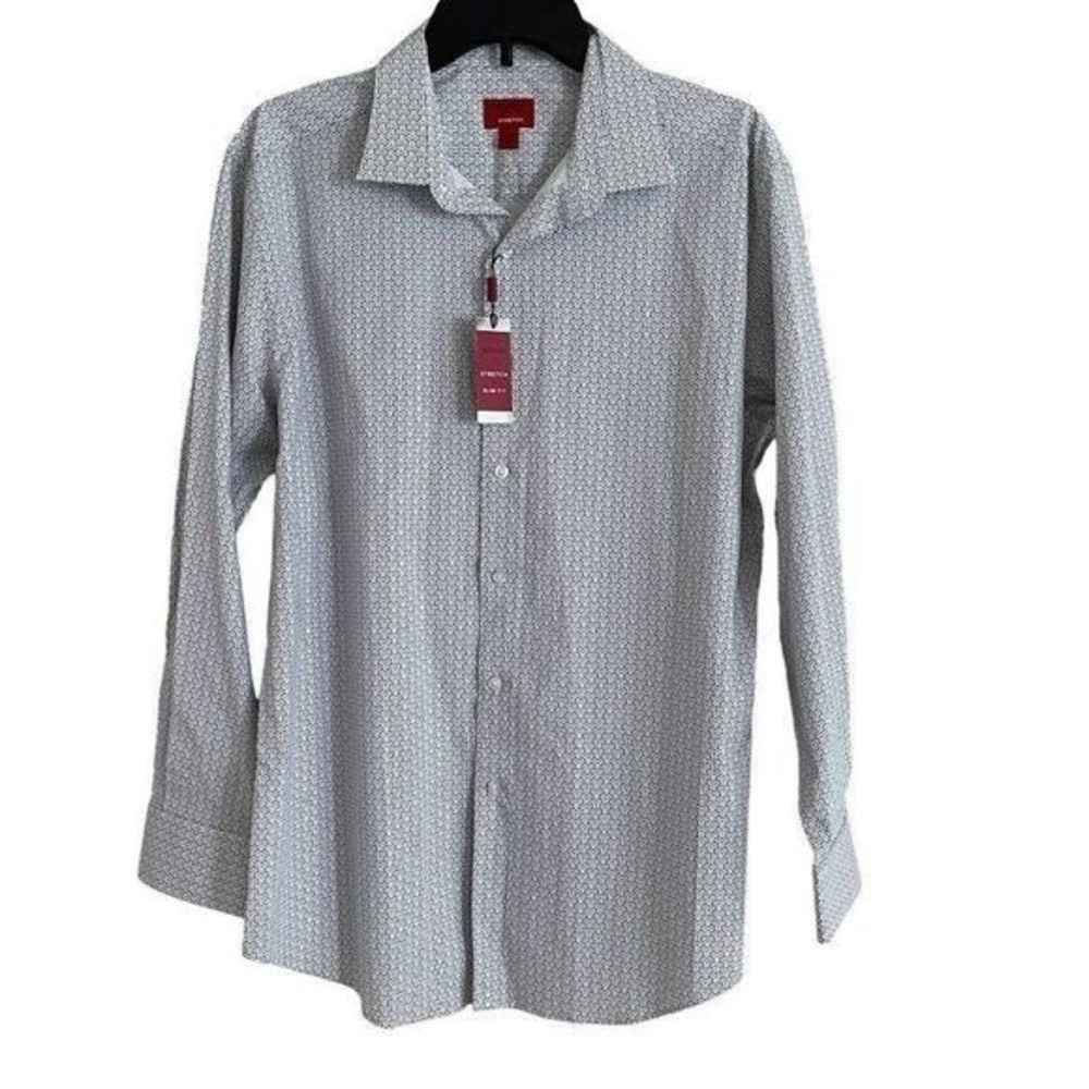 Alfani Button Down‎ Slim Fit Mens Large White Black Geometric Stretch Shirt